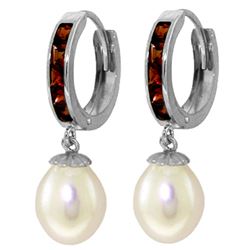 ALARRI 9.3 CTW 14K Solid White Gold Hoop Earrings Garnet Pearl