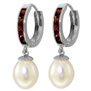 ALARRI 9.3 CTW 14K Solid White Gold Hoop Earrings Garnet Pearl