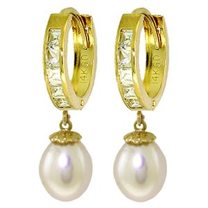 ALARRI 9.3 CTW 14K Solid Gold Hoop Earrings White Topaz Pearl