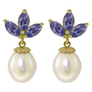 ALARRI 9.5 Carat 14K Solid Gold Dangling Earrings Pearl Tanzanite