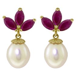 ALARRI 9.5 Carat 14K Solid Gold Dangling Earrings Pearl Ruby