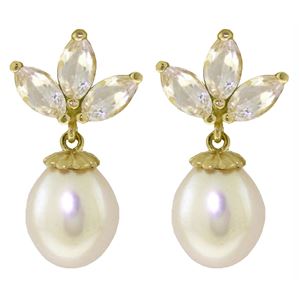 ALARRI 9.5 Carat 14K Solid Gold Dangling Earrings Pearl White Topaz