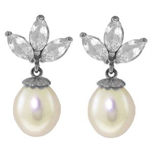 ALARRI 9.5 CTW 14K Solid White Gold Dangling Earrings Pearl White Topaz