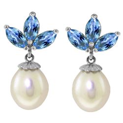 ALARRI 9.5 CTW 14K Solid White Gold Dangling Earrings Pearl Blue Topaz