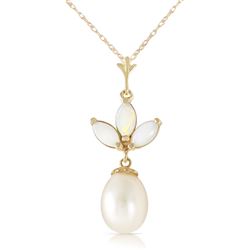 ALARRI 4.75 CTW 14K Solid Gold Necklace Pearl Opal