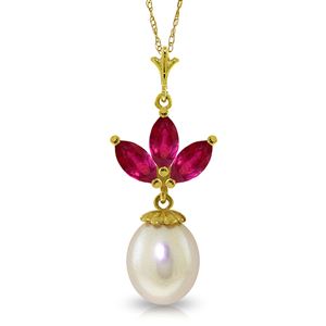 ALARRI 4.75 CTW 14K Solid Gold Necklace Pearl Ruby