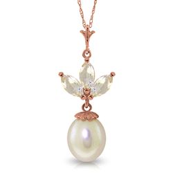 ALARRI 14K Solid Rose Gold Necklace w/ Pearl & Rose Topaz