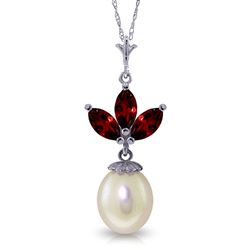 ALARRI 4.75 CTW 14K Solid White Gold Necklace Pearl Garnet