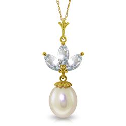 ALARRI 4.75 Carat 14K Solid Gold Necklace Pearl Aquamarine