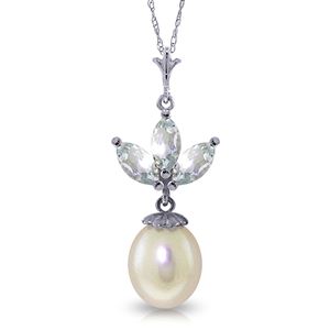 ALARRI 4.75 Carat 14K Solid White Gold Necklace Pearl Aquamarine