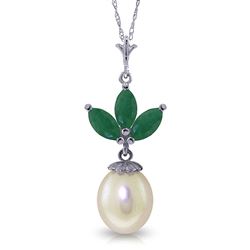 ALARRI 4.75 CTW 14K Solid White Gold Necklace Pearl Emerald