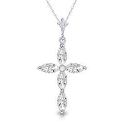 ALARRI 1.23 CTW 14K Solid White Gold Necklace Natural Diamond White Topaz