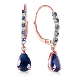 ALARRI 14K Solid Rose Gold Leverback Earrings w/ Natural Diamonds & Sapphires