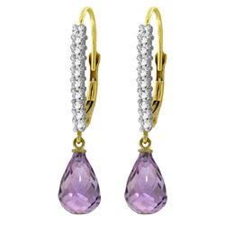 ALARRI 4.8 Carat 14K Solid Gold Leverback Earrings Natural Diamond Amethyst