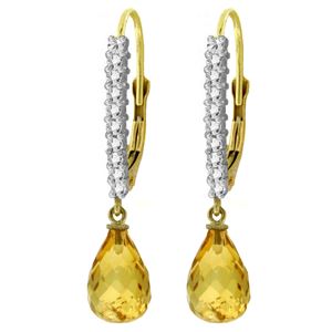 ALARRI 4.8 Carat 14K Solid Gold Leverback Earrings Natural Diamond Citrine