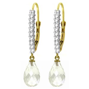 ALARRI 4.8 CTW 14K Solid Gold Leverback Earrings Natural Diamond White Topaz