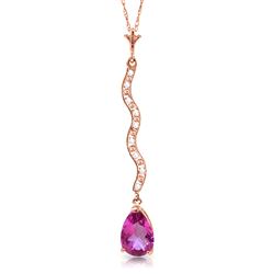 ALARRI 14K Solid Rose Gold Necklace w/ Diamonds & Pink Topaz