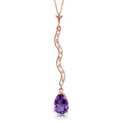 ALARRI 14K Solid Rose Gold Necklace w/ Diamonds & Amethyst