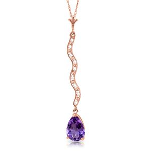 ALARRI 14K Solid Rose Gold Necklace w/ Diamonds & Amethyst