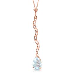 ALARRI 14K Solid Rose Gold Necklace w/ Diamonds & Aquamarine