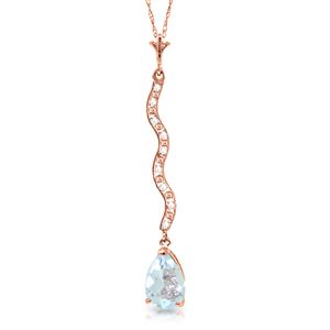 ALARRI 14K Solid Rose Gold Necklace w/ Diamonds & Aquamarine