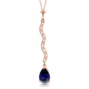 ALARRI 14K Solid Rose Gold Necklace w/ Diamonds & Sapphire