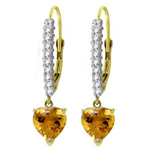 ALARRI 3.55 Carat 14K Solid Gold Leverback Earrings Natural Diamond Citrine