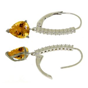 ALARRI 3.55 CTW 14K Solid White Gold Leverback Earrings Natural Diamond Citrine