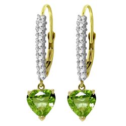 ALARRI 3.55 Carat 14K Solid Gold Leverback Earrings Natural Diamond Peridot