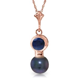 ALARRI 14K Solid Rose Gold Necklace w/ Sapphire & Black Pearl
