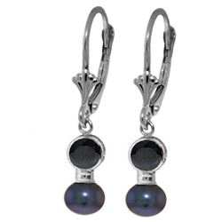 ALARRI 5.2 CTW 14K Solid White Gold Leverback Earrings Black Pearl Sapphire