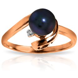 ALARRI 14K Solid Rose Gold Ring w/ Natural Diamond & Black Pearl