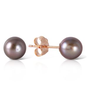 ALARRI 14K Solid Rose Gold Stud Earrings w/ Natural Black Pearl