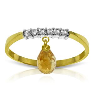 ALARRI 1.45 Carat 14K Solid Gold Ring Natural Diamond Dangling Citrine