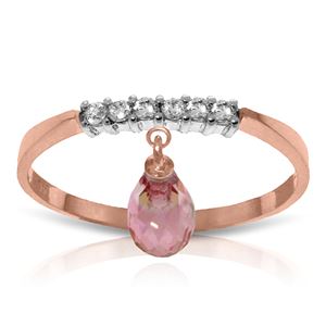ALARRI 1.45 Carat 14K Solid Rose Gold Ring Natural Diamond Dangling Pink Topaz