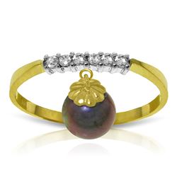 ALARRI 2.1 Carat 14K Solid Gold Ring Natural Diamond Dangling Black Pearl