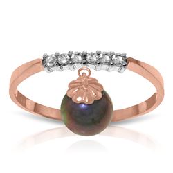 ALARRI 2.1 Carat 14K Solid Rose Gold Ring Natural Diamond Dangling Black Pearl