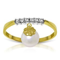 ALARRI 2.1 Carat 14K Solid Gold Ring Natural Diamond Dangling Pearl