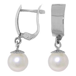 ALARRI 4 CTW 14K Solid White Gold Leverback Earrings Dangling Pearl