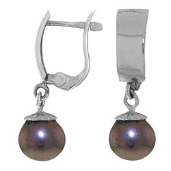 ALARRI 4 Carat 14K Solid White Gold Leverback Earrings Dangling Black Pearl