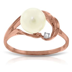ALARRI 14K Solid Rose Gold Ring w/ Natural Diamond & Pearl