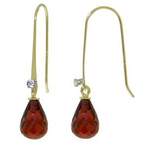 ALARRI 1.38 Carat 14K Solid Gold Fish Hook Earrings Diamond Garnet