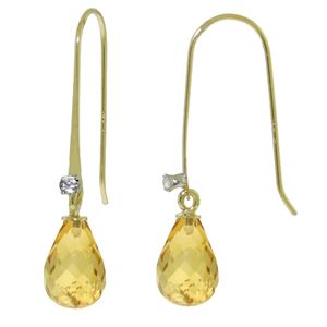 ALARRI 1.38 Carat 14K Solid Gold Fish Hook Earrings Diamond Citrine