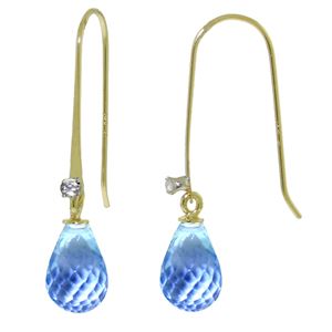 ALARRI 1.38 Carat 14K Solid Gold Fish Hook Earrings Diamond Blue Topaz