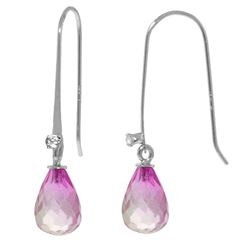 ALARRI 1.38 CTW 14K Solid White Gold Fish Hook Earrings Diamond Pink Topaz