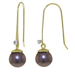 ALARRI 4.03 CTW 14K Solid Gold Fish Hook Earrings Diamond Black Pearl