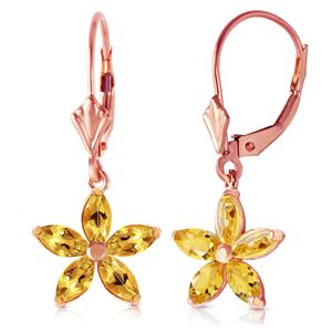 ALARRI 14K Solid Rose Gold Leverback Earrings w/ Natural Citrine