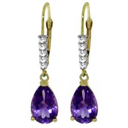 ALARRI 3.15 Carat 14K Solid Gold Leverback Earrings Natural Diamond Amethyst