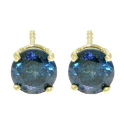 ALARRI 1 Carat 14K Solid Gold Stud Earrings 1.0 Carat Natural Blue Diamond