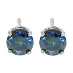 ALARRI 1 Carat 14K Solid White Gold Stud Earrings 1.0 Carat Natural Blue Diamond